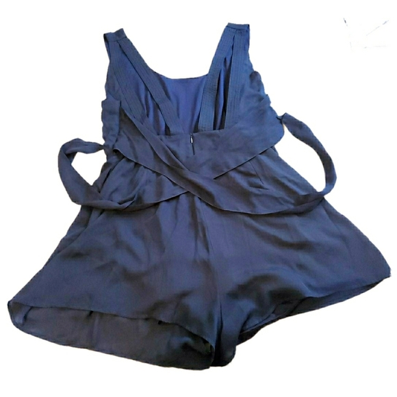 Navy Blue Pleated Romper - Picture 2 of 5